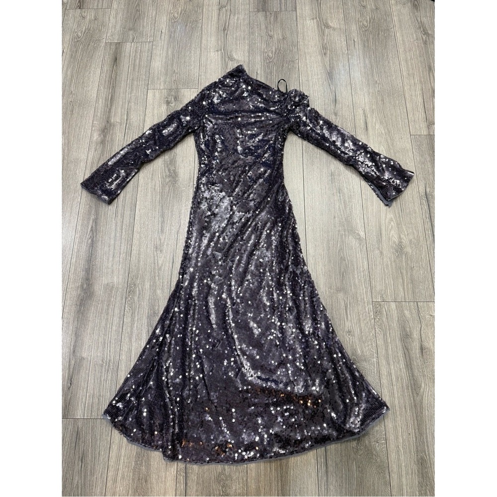 NWT SELF-PORTRAIT Asymmetric sequined mesh midi dress SZ US 2